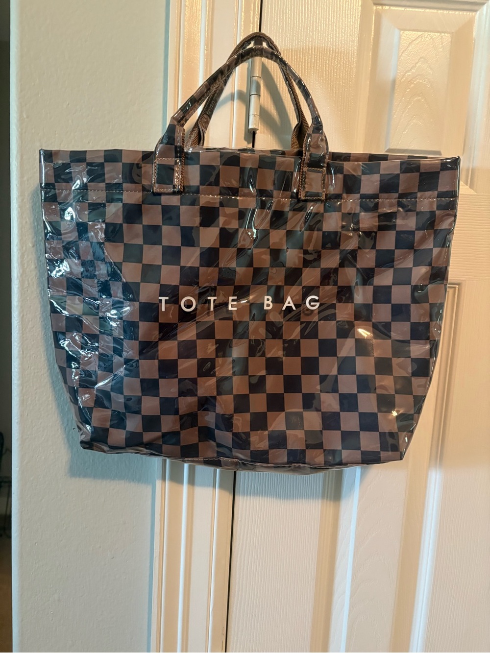 Tote Bag - Navy and Taupe Checkered Carryall